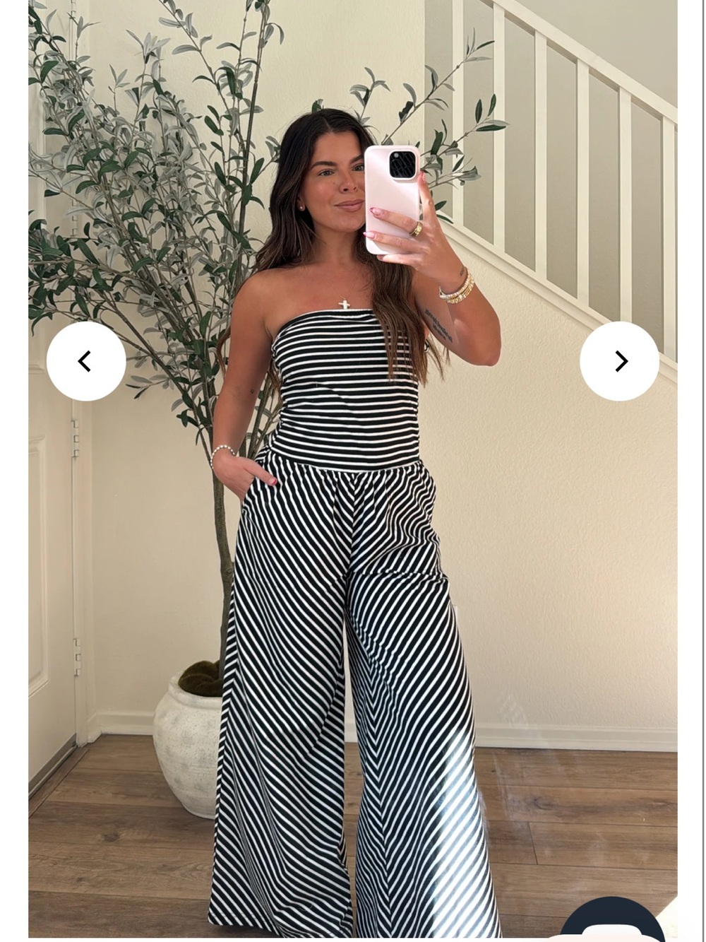 Striped Black & White Strapless Wide-Leg Jumpsuit